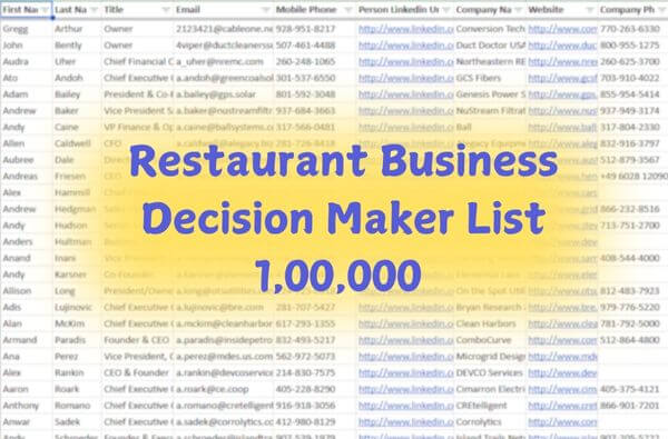 Prospectlist.store restaurant business decision makers list